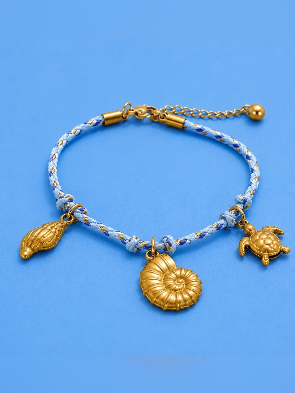 Gold Sea Life Charm Cord Bracelet